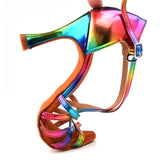 Fashion Latin Ballroom Tango Dance Shoes Rainbow Color PU Women Salsa Dancing Shoes Sandals Soft Bottom