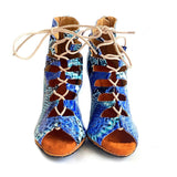 Bachata Latin Dance Shoes Blue Snake PU Pattern Upper High Heel Salsa Ballroom Dancing Shoes For Women