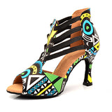Latin Dance Shoes Ladies Dance Boots Elastic Band Adjustment Ballroom Blue African Texture Dance Shoes