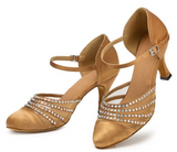 Satin Rhinestone Dance Shoes For Women Pointed Toe Modern Latin Ballroom Salsa Waltz Tango Dancing Shoes