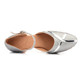Silver Glitter Closed Toe Latin Modern Waltz Dance Shoes PU Ballroom Tango Salsa Performance Dance Shoes