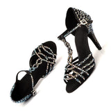 Dance Shoes Salsa Women Black Apricot Silk satin Latin Dance Shoes Rhinestone Ballroom Shoes Soft Bottom
