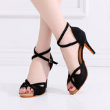 Flocking Black Dance Shoes For Women Ladies Soft Sole Latin Ballrom Salsa Dancing Shoes