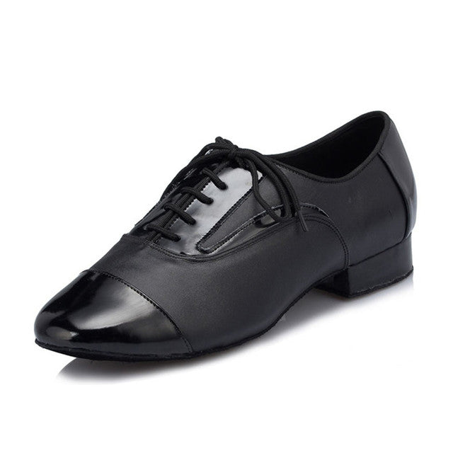 Men Latin Dance Shoes Soft Outsole Lace Up Ballroom Tango Dance Shoes Sneakers Low Square Black