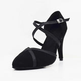 Modern Dance Shoes High Heel 8.5cm Flock Ballroom Waltz Tango Shoes Closed Toe Latin Salsa Ballroom Shoes