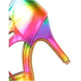 <transcy>Zapatos de baile latino para salón de baile para mujer, sandalias de baile de salsa con cordones para mujer, tacón deportivo de PU con arcoíris</transcy>