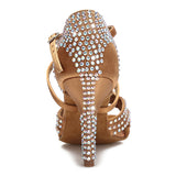 <transcy>Sandalias de salón de baile de diamantes de imitación, sandalias de baile de salsa latina, zapatos de fiesta y boda para mujer, suela de gamuza suave, talón personalizado de satén</transcy>