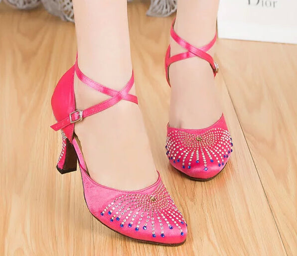 Pink Modern Women Dance Shoes | Rhinestone Salsa Shoes | Latin Ballroom Dance Shoes | Danceshoesmart