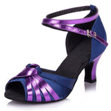 Satin Blue Dance Shoes | Women's Latin Dance Shoes | Customized Ballroom Salsa Shoes | Danceshoesmart