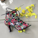Professional Ballroom Dance Shoes 7cm Ladies Salsa Dance Shoes Suede Small Skull Women Latin Dance Boots Holloween