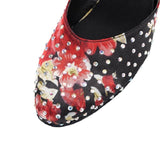 Satin Closed Toe Latin Ballroom Dance Shoes Rhinestone Modern Salsa Shoes Custom Heels
