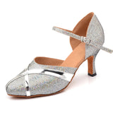 Silver Glitter Closed Toe Latin Modern Waltz Dance Shoes PU Ballroom Tango Salsa Performance Dance Shoes