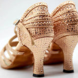 Latin Salsa Dance Shoes For Women Soft Sole Champagne Rhinestone Dancing Shoes