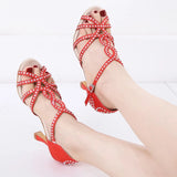 Rhinestone Dance Shoes Tango Latin Salsa Rumba Samba Ballroom Party Ladies Wedding High Heels Customized