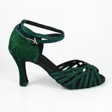 Green Sequined Latin Dance Shoes Women's Ballroom Dancing Shoes Samba Sandals For Ladies