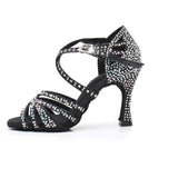 Dance Shoes Latin Rhinestone Gold Black Glitter Women Party Wedding Salsa Ballroom Dancing Shoes Cuban Heel 9cm