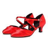 Red Modern Latin Dance Shoes Satin Customized Heel Ballroom Dancing Shoes