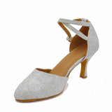Silver Glitter Dancing Shoes For Women Professional Closed Toe Tango Salsa Ballroom Modern Dance Shoes