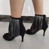 Party Dance Boots Black Latin Salsa Ballroom Dance Shoes Rhinestone Latin Dancing Shoes Boots 8.5cm Heel