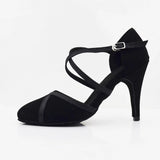 Modern Dance Shoes High Heel 8.5cm Flock Ballroom Waltz Tango Shoes Closed Toe Latin Salsa Ballroom Shoes