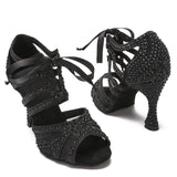 Rhinestone Pearl Dance Shoes Tango Rumba Samba Latin Ballroom Dance Performance Shoes Soft Sole Women Sandals
