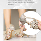 Women Rhinestone Latin Ballroom Dance Shoes for Girls Soft Bottom Bachata Salsa Latino Dancing Shoes for Women Dance Sandals