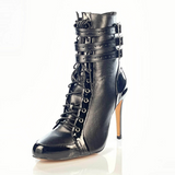 PU Latin Dance Shoes Custom High Heel Black Close Toe Lace Up Boots Ballroom Tango Dance Boots