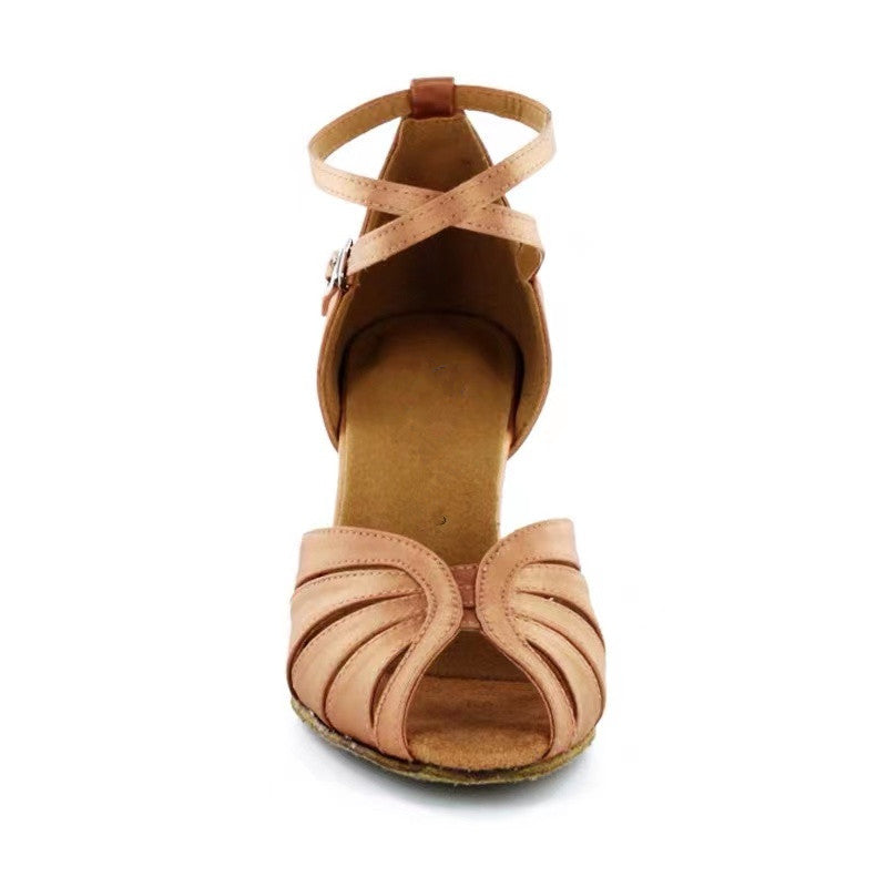 Customized Heel Brown Dance Shoes For Women Girls Latin Ballroom Salsa Shoes