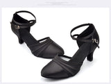 Latin Dancing Shoes Women Satin Mesh Apricot Black Women Ballroom Competition Dance Shoes Closed Toe