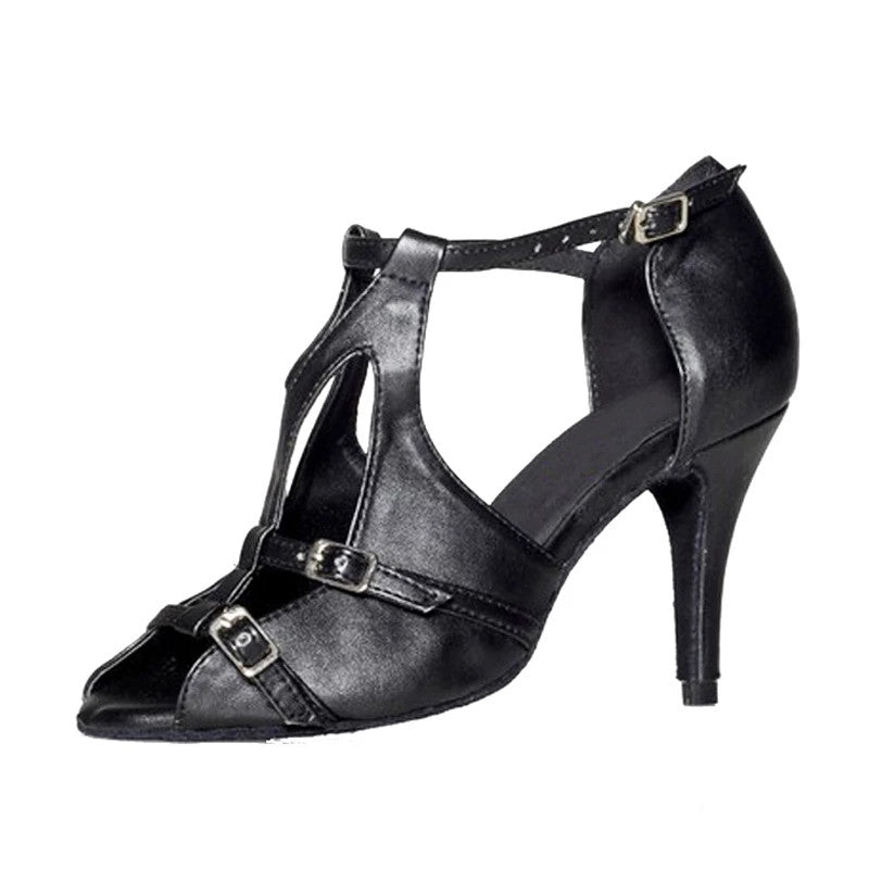 Black PU Latin Dance Shoes Adult Women's Ballroom Soft Outsole Dance Shoes