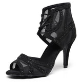 Jazz Latin Ballroom Rhinestones Professional for Dancing Custom Heel Rhinestone Black Women Dance Shoes Boots