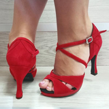 Women's Suede Latin Shoes Customized Heel Ballroom Dance Shoes