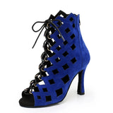 Latin Dance Boots Ladies Girls Women Salsa Tango Indoor Sports Ballroom Dancing Shoes Blue