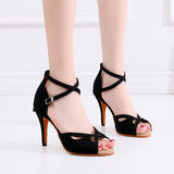 Flocking Black Dance Shoes For Women Ladies Soft Sole Latin Ballrom Salsa Dancing Shoes