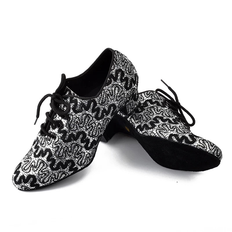 Lace Low Heels Black Shoes For Women Closed Toe Jazz Samba Teachers Dance Shoes Ballroom Salsa Latin Modern Dance Shoes