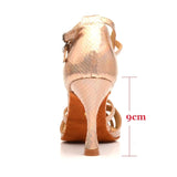 Dance Shoes Women Latin Gold PU Salsa Dancing Shoes 9cm Cuban High Heel Tango Professional Shoes