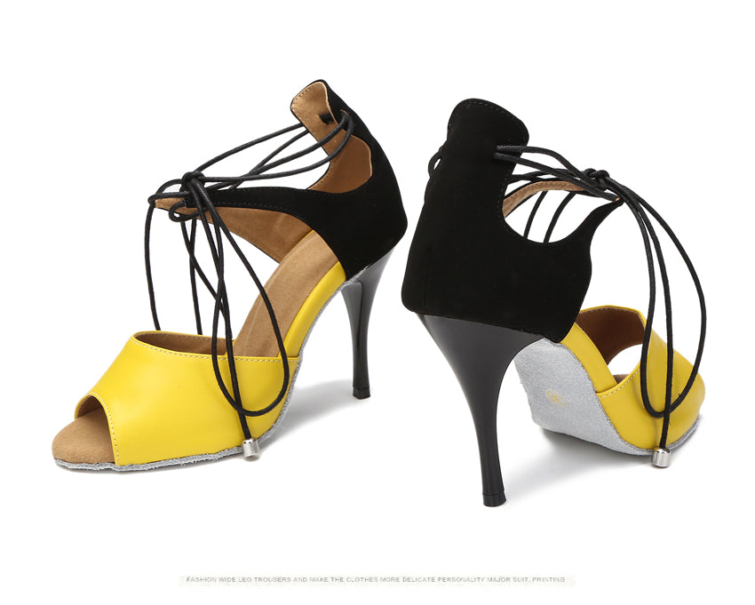 Dance Shoes Latin Women's Flocking Professional Dancing Shoes Ballroom Yellow Black