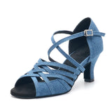 Ladies Latin Dance Shoes Denim Flare Heels Women Dancing Shoes