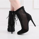 Women Closed Toe Black Latin Dance Shoes for Gilrs Soft Bottom Ballroom Salsa Dancing Boots High Heel