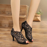 Rhinestone Latin Dance Shoes Peep Toe Brown Black Pink Ballroom Salsa Dancing Shoes For Women Soft Bottom