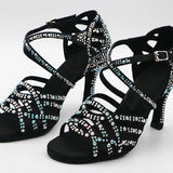 Rhinestone Ballroom Latin Dance Shoes Women Salsa Waltz Swing Sandals Heeled Shoes