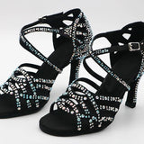 <transcy>Salón de baile de diamantes de imitación Zapatos de baile latino Mujeres Salsa Waltz Sandalias Swing Zapatos de tacón alto</transcy>