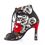 Professional Ballroom Dance Shoes Ladies Skull Salsa Dance Shoes Suede 10cm Heeled Women Latin Dance Boots