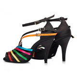 Rainbow Satin Dance Shoes For Women Ballroom Latin Tango Salsa Dancing Shoes Party