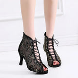 Women Latin Dance Shoes Black Salsa Ballroom Shoes Wedding Party Sandals Bachata Dance Booties