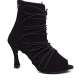 <transcy>Модная танцевальная обувь Черные ботинки Латинская Сальса Бальные женские туфли на высоком каблуке</transcy>