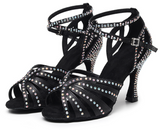 Girls Satin Latin Ballroom Dance Shoes Black Pink Babacha Salsa Shoes Soft Bottom Waltz Dance Sandals