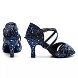 Ladies Party Dance Shoes Satin Soft Bottom Rhinestone Latin Salsa Dance Shoes For Women Heel