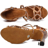 Women Latin Ballroom Dance Shoes Rhinestone Brown Pink Jazz Wedding Dancing Shoes