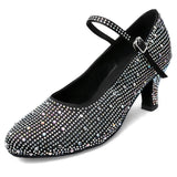 <transcy>Женская обувь для современного танца, черная атласная обувь со стразами, для вечеринок, свадьбы, с закрытым носком, танцевальная обувь для латиноамериканских танцев, каблук</transcy>